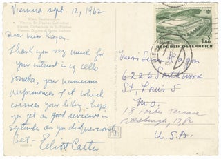 Item #24374 Autograph letter signed in blue ink to pianist Susan Kagan. Elliott CARTER