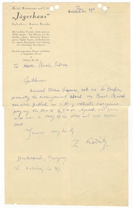 Item #24378 Autograph letter signed "Z. Kodály" to Associated Music Publishers in New York....