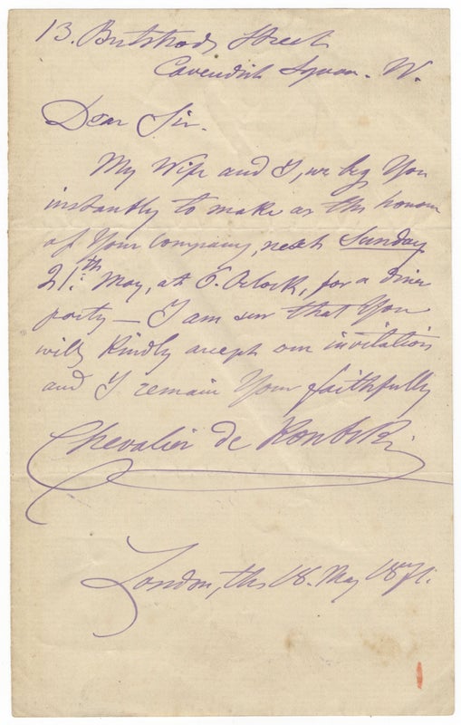 Item #24385 Two autograph letters signed, one in Kontski's hand, the other in that of his wife Natulie. Together with manuscript drafts of two articles in Natulie's hand lauding Kontski's piano playing. Anton de KONTSKI.