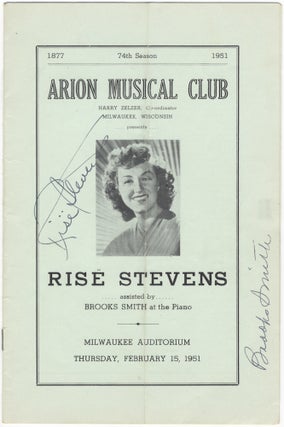 Item #24417 Signed program for a recital of songs, arias, and piano music with Brooks. Risë...