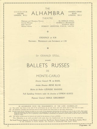 Item #24428 Ballets Russes de Monte-Carlo Director General - W. de Basil Artistic Director -....