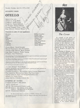 Item #24439 Program for Verdi's Otello at The Met in Boston, Hynes Civic Auditorium, Boston,...
