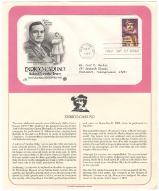 Item #24447 Official First Day of Issue envelope with two portraits of Caruso at left. Enrico CARUSO