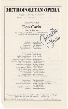 Item #24451 Signed excerpt from a Metropolitan Opera program for a performance of Verdi's Don...