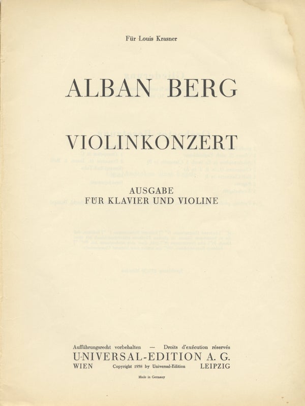 Item #24563 Violinkonzert [Piano reduction]. Alban BERG.