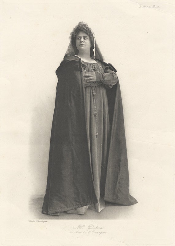 Item #24610 Role portrait of the French contralto from Alfred Bruneau's opera L'Ouragan. Photogravure by Reutlinger. Marie DELNA.