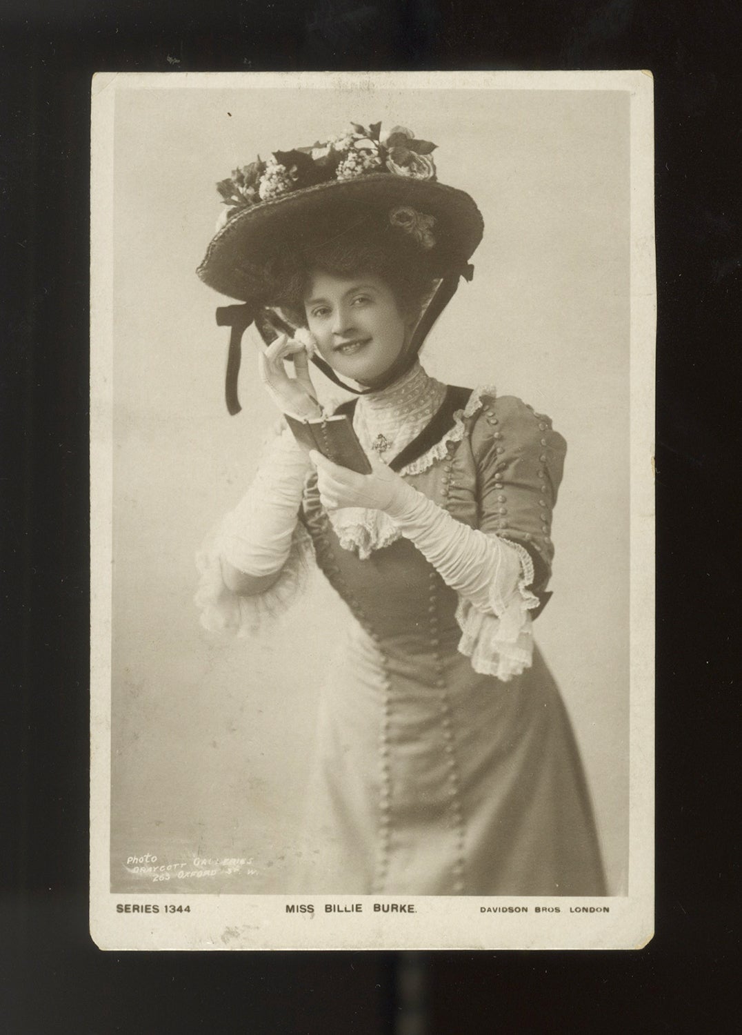 A collection of 8 postcard photographs and 1 lithographic portrait of prominent American and English actors and actresses active in the late 19th and early 20th centuries