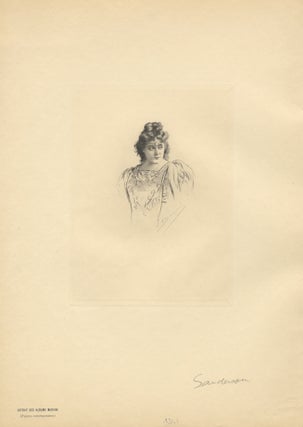 Half-length reproduction of an original etching by Fernand Desmoulin (1853-1914) of the noted American soprano in costume as Esclarmonde