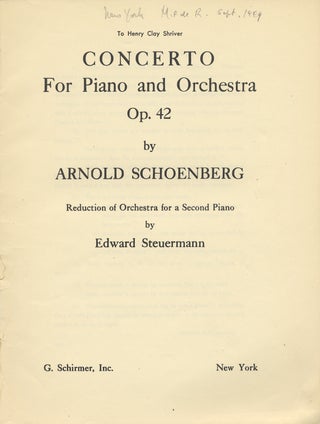 Item #24933 [Op. 42]. Concerto For Piano and Orchestra [2-piano score]. Arnold SCHOENBERG
