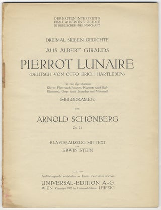 Item #24955 [Op. 21]. Dreimal sieben Gedichte aus Albert Girauds Pierrot Lunaire [Piano-vocal...