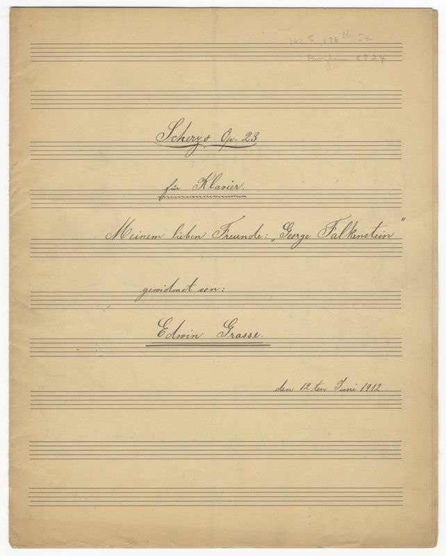 Item #25047 [Op. 23]. Scherzo für Klavier [Manuscript]. Edwin GRASSE.