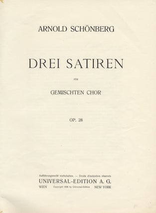 Item #25054 [Op. 28]. Drei Satiren [Score]. Arnold SCHOENBERG