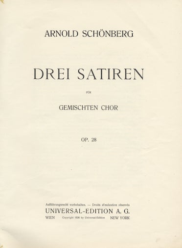 Item #25054 [Op. 28]. Drei Satiren [Score]. Arnold SCHOENBERG.