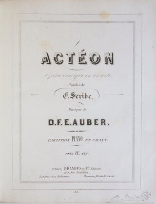 Item #25280 [AWV 26]. Actéon Opéra comique en un acte. Paroles de E. Scribe ... Partition Piano...