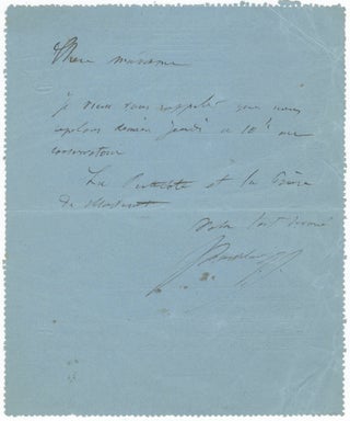 Item #25291 Autograph letter signed "Pasdeloup" to "Madame Brunet Lafleur," a singer. Jules...