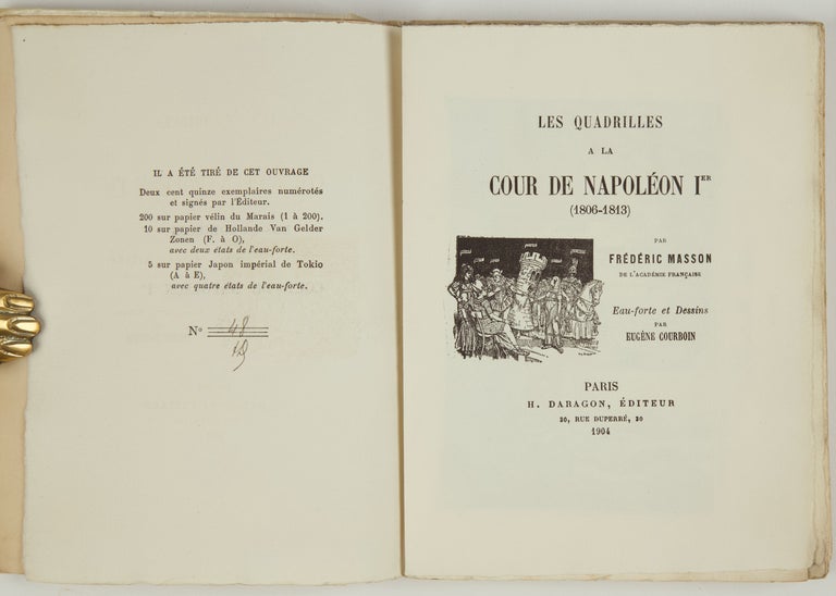 Item #25330 Les Quadrilles a la cour de Napoléon Ier (1806-1813) ... Eau-forte et dessins par Eugène Courboin. DANCE, Frédéric Masson.