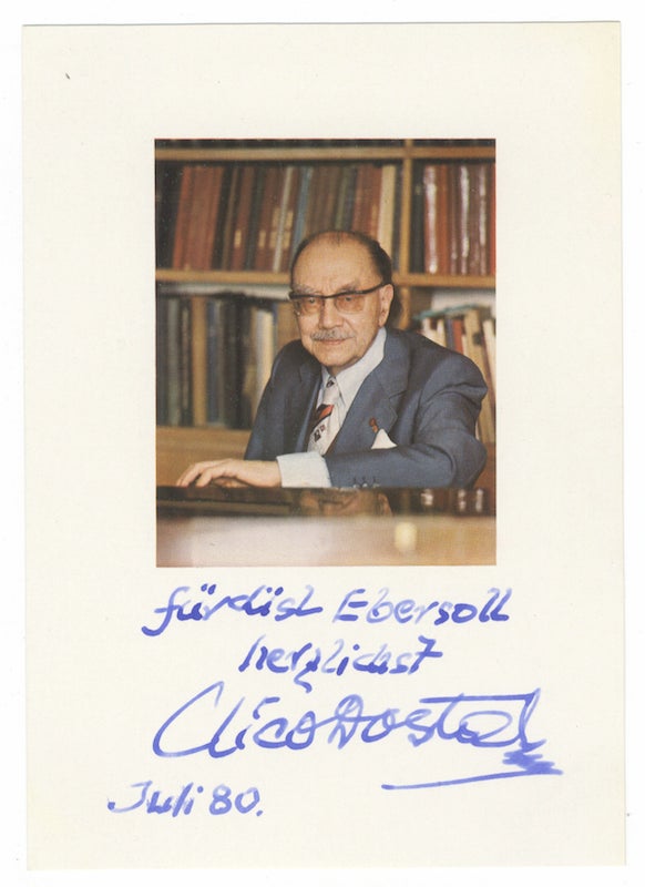 Item #25474 Bust-length portrait photograph signed, inscribed "Für Lisl Ebersoll herzlichst Nico Dostel," and dated July [19]80. Nico DOSTAL.