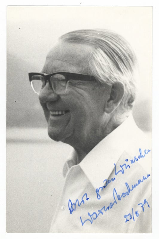 Item #25478 Bust-length photograph signed in full, inscribed "Mit guten Wünschen Werner Bochmann," and dated August 23, [19]79. Werner BOCHMANN.