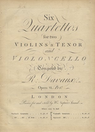 Item #25685 [Op. 6]. Six Quartettos for two Violins a Tenor and Violoncello ... Opera....