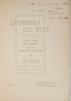 Item #25888 La Fanciulla del West Opera in tre atti (dal dramma di David Belasco). Giacomo PUCCINI