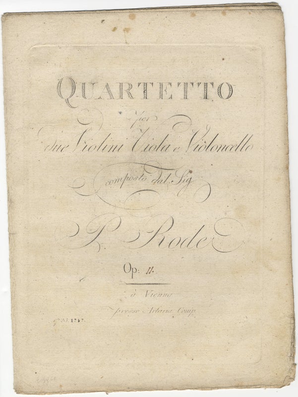 Item #25906 [Op. 11]. Quartetto [in E-flat major] per due Violini Viola e Violoncello... Op: [11.] [Parts, with manuscript additions]. Pierre RODE.