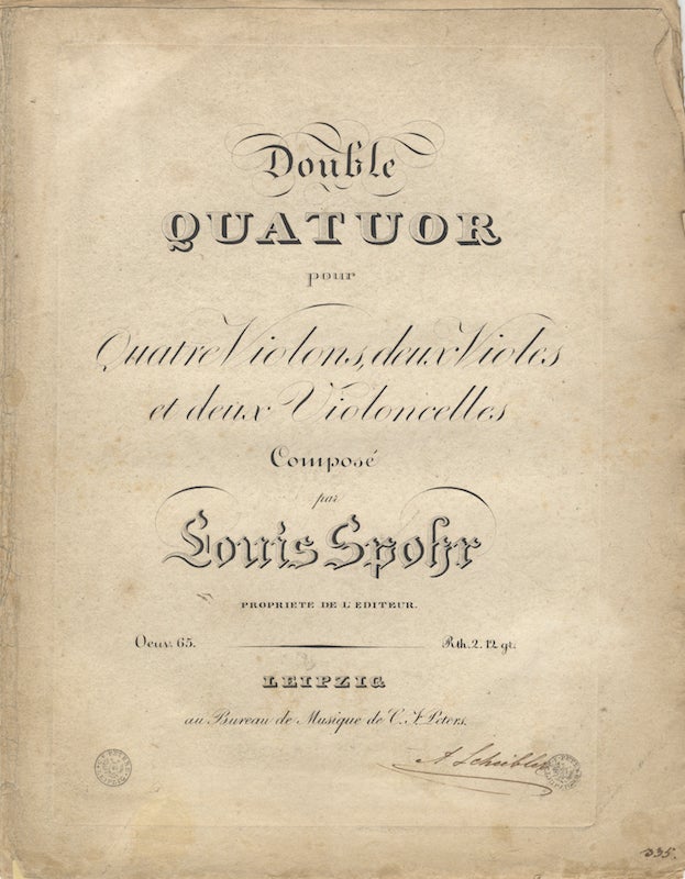 Item #25966 [Op. 65]. Double Quatuor pour Quatre Violons, deux Violes et deux Violoncelles... Oeuv. 65. Rth. 2 12 gr. [Parts]. Louis SPOHR.