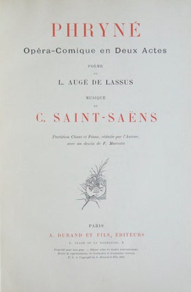 Item #26018 Phryné. Opéra-Comique en Deux Actes. Poème de L. Augé de Lassus. .. Partition....
