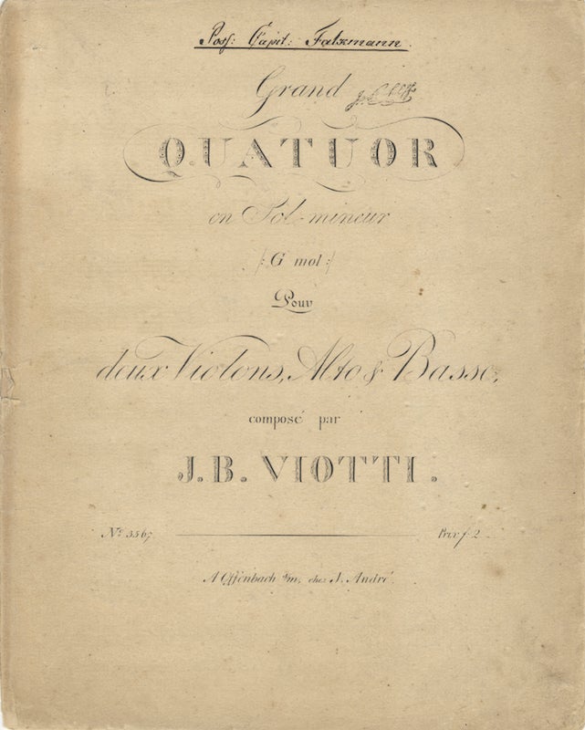 Item #26040 [W. IIa, 1]. Grand Quatuor en Sol-mineur [Parts]. Giovanni Battista VIOTTI.
