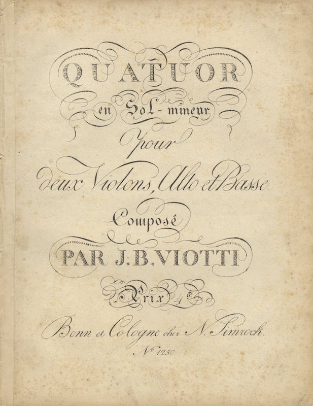 Item #26051 [W. IIa, 1]. Quatuor en Sol-mineur [Parts]. Giovanni Battista VIOTTI.