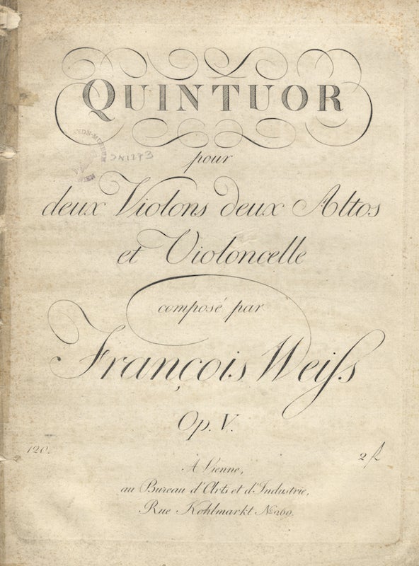 Item #26061 [Op. 5]. Quintuor pour deux Violons deux Altos et Violoncelle... Op. V/ 2 fl. [Parts]. Franz WEISS.