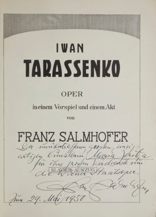 Item #26095 Iwan Tarassenko Oper in einem Vorspiel und einem Akt... Klavier-Auszug. [Piano-vocal...