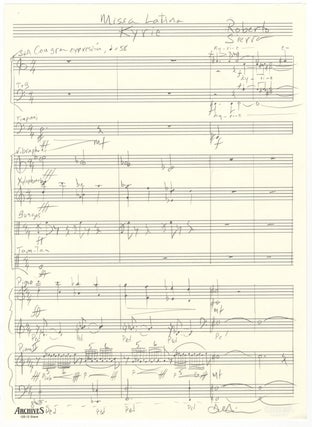 Item #26107 Missa Latina: Kyrie. Autograph musical manuscript score signed in full. Ca. 2006....