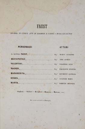Faust Dramma lirico in 5 atti di Barbier e Carré Traduzione Italiana di A. de Lauzières ... 13876 – Fr. 40. [Piano-vocal score]