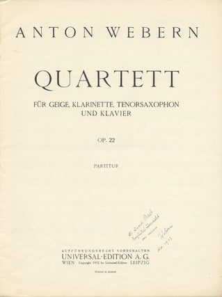 Item #26554 [Op. 22]. Quartett für Geige, Klarinette, Tenorsaxophon und Klavier. [Full score]....