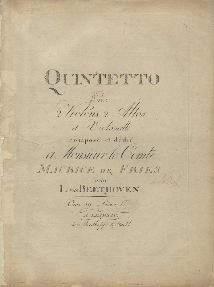 Item #26775 [Op. 29]. Quintetto Pour 2 Violons, 2 Altos et Violoncelle. Ludwig van BEETHOVEN.