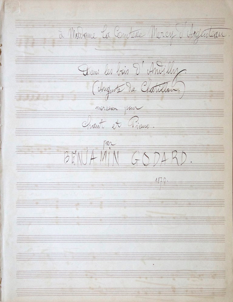 Item #26862 Dans les bois d'Andilly. (Auguste de Chatillon.) Morceau pour chant et Piano. Autograph musical manuscript signed in full and dated 1870. The complete work. Benjamin GODARD.