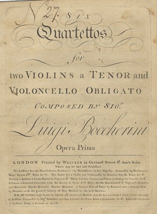 Item #26992 [G. 159-164]. Six Quartettos for two Violins a Tenor and Violoncello Obligato ......