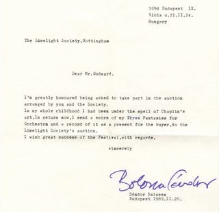 Item #27038 Typed letter signed in purple ink to Mr. B.A. Godward of the Limelight Society in...