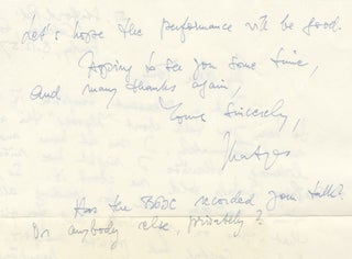 Item #27046 Autograph letter signed "Matyas" to the noted English composer, broadcaster, and...