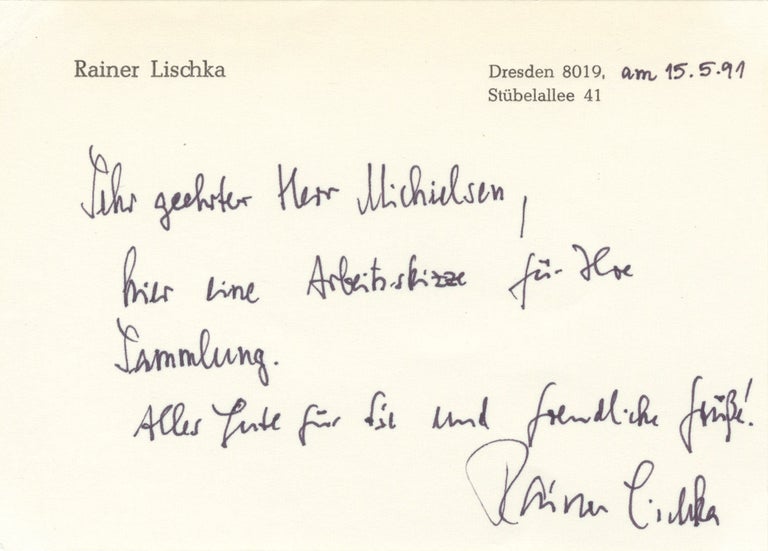 Item #27071 Autograph letter signed to Dutch collector Peter Michielsen. Rainer b. 1942 LISCHKA.