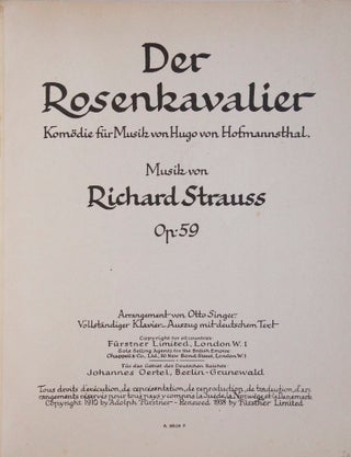 Item #27099 [Op. 59]. Der Rosenkavalier Komödie für Musik von Hugo von Hofmannsthal... Op. 59...