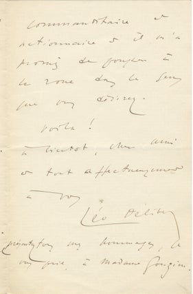 Item #27129 Autograph letter signed to an unidentified male correspondent. Léo DELIBES