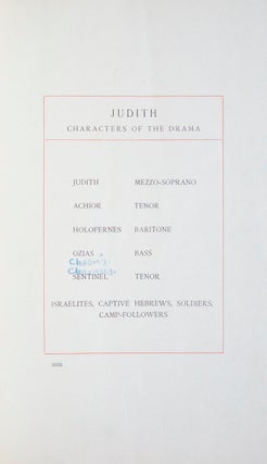 Item #27338 Judith Lyric Drama for Soli, Chorus and Orchestra Text by William Chauncy Langdon....