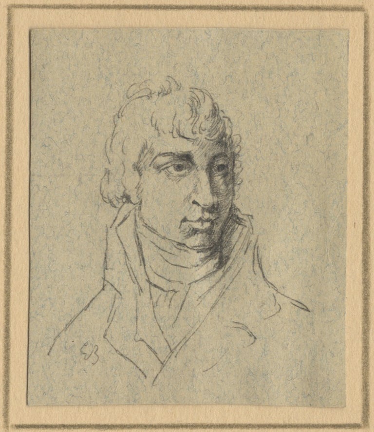 Item #27410 Fine original small bust-length drawing in black chalk and pen and ink on blue-grey paper, purportedly of the composer. Carl Maria von WEBER.