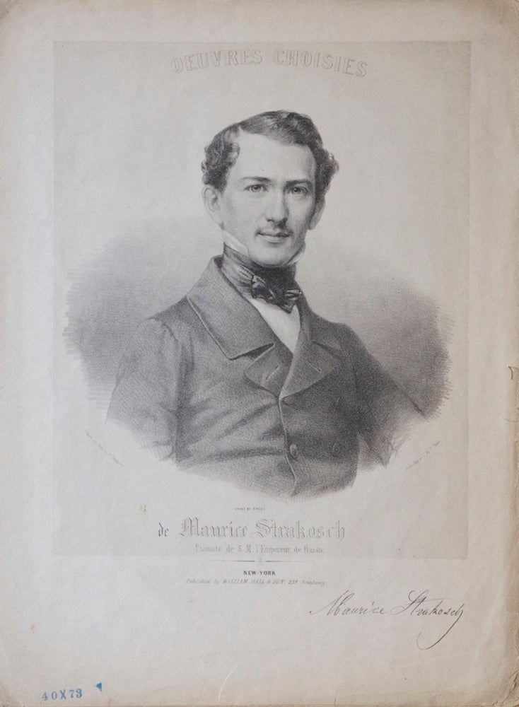 Item #27490 Half-length portrait lithograph by Francis Davignon [D'Avignon] after a daguerrotype by P. Haas of the pianist in formal dress on the cover of his "Postillon Polka," the 7-page score of which is included. Maurice STRAKOSCH.