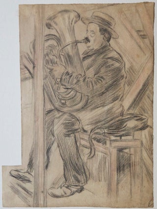 Item #27515 Charming drawing of a tuba player by the French artist Edmond Couturier (1871-1903)....