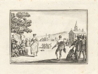 Item #27931 Etching of a 17th century couple dancing with a group of musicians performing....
