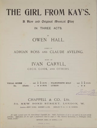 Item #28021 The Girl from Kay's. A New and Original Musical Play in Three Acts. Ivan CARYLL