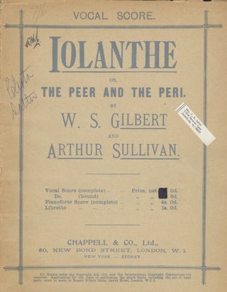 Item #28031 Iolanthe; or, The Peer and the Peri. by W. S. Gilbert and Arthur Sullivan....