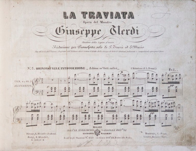 Item #28037 La Traviata... Riduzione per Pianoforte solo di L. Truzzi ed E. Muzio. Giuseppe VERDI.